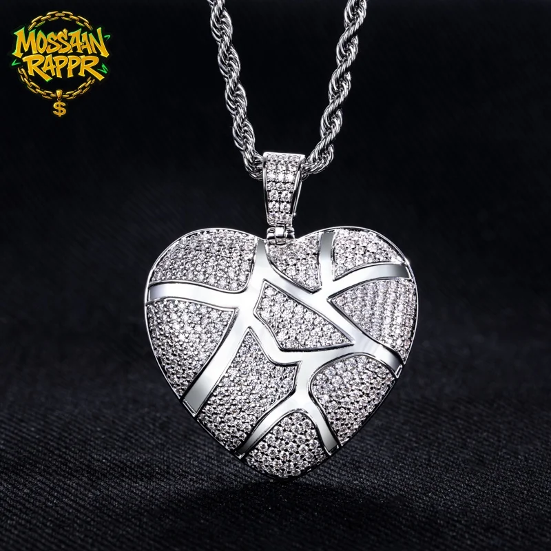 MossanRappr Moissanite Iced Out Cracked Heart Pendant Necklace 14K Gold Plated Hip Hop Rope Chain for Men Women Jewelry Gifts