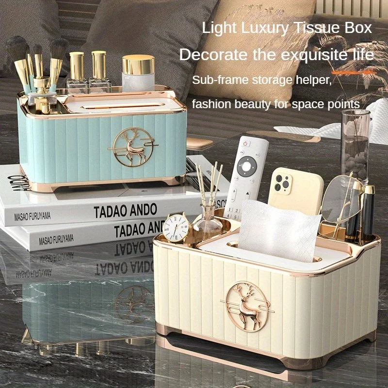 Home Desktop Tissue Box Multifunction Napkin Storage Boxes Living Room Remote Control Organizer Luxury Coffee Table Bedroom Box