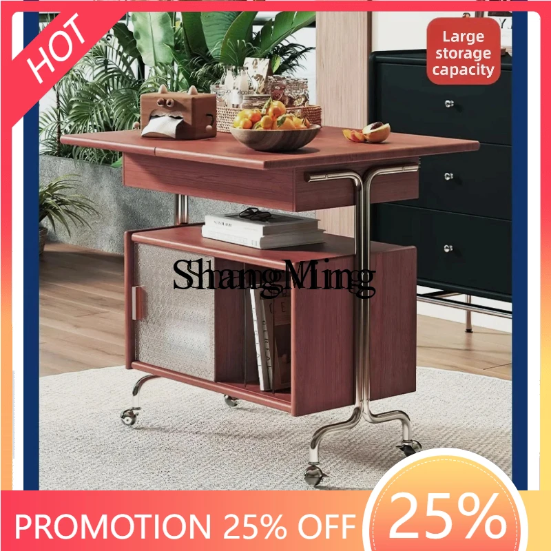 

SM new exquisite advanced solid wood antique movable coffee table sofa side living room rack cart