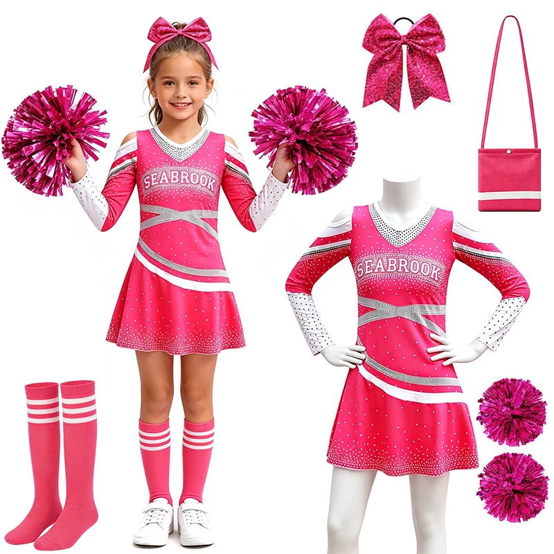 Zombies Girls Cheerleading Dress Halloween Cosplay Cheerleader Performance Costume Carnival Kids School Sports Cheer Uniform