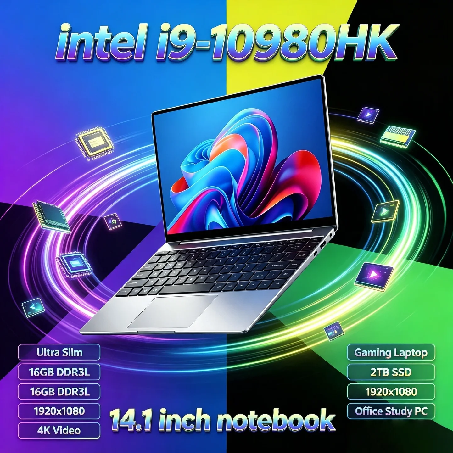 Intel Core i9 10980HK 14.1 Inch Pro Laptop 8C 16T 2.4 5.3GHz 16MB 45W 32GB RAM 2TB M.2 SSD Fast Gaming Notebook Office New