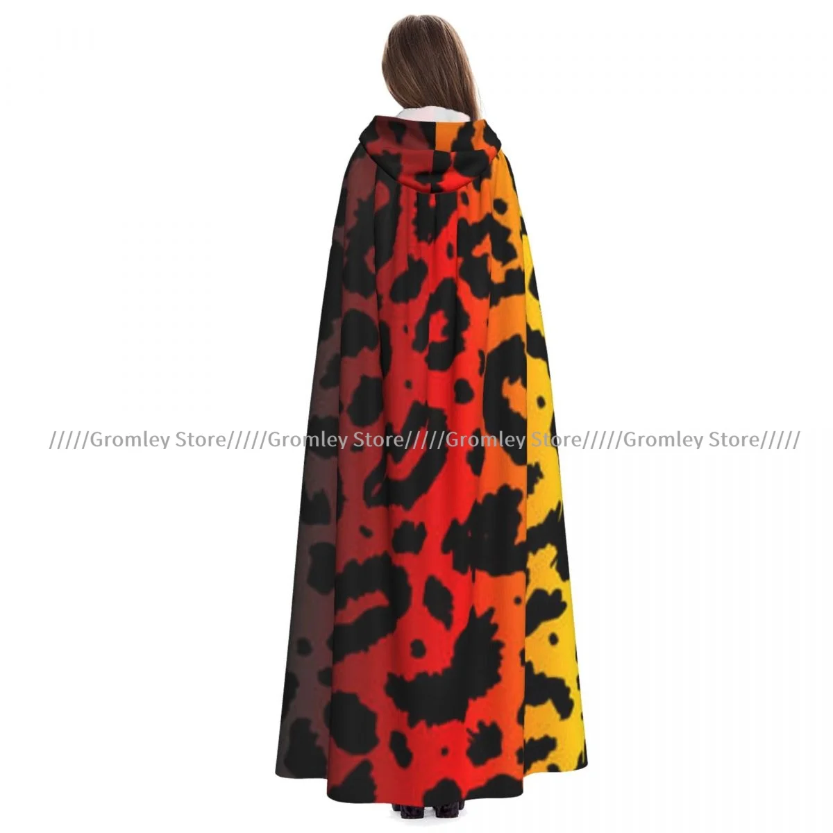 Cheetah African Print Witch Cloak Hooded Cosplay Costume Halloween Adult Long Party Cape