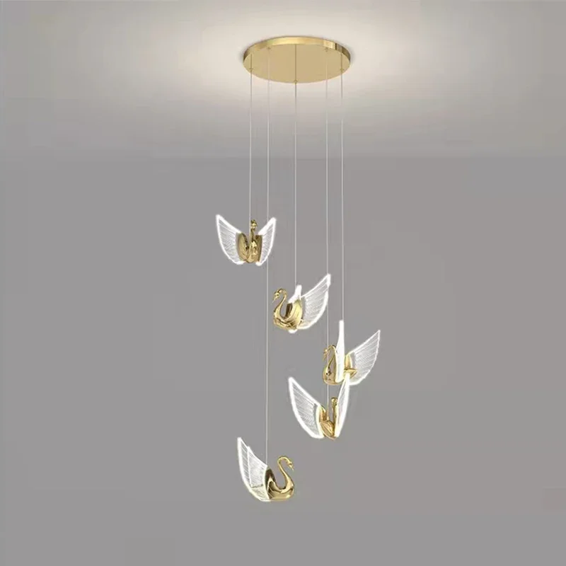 

Nordic Restaurant Led Pendant Lights Luxury Bedside Hanging Lamp Creative Design Swan Lamp Staircase Lighting Bar Chandeliers