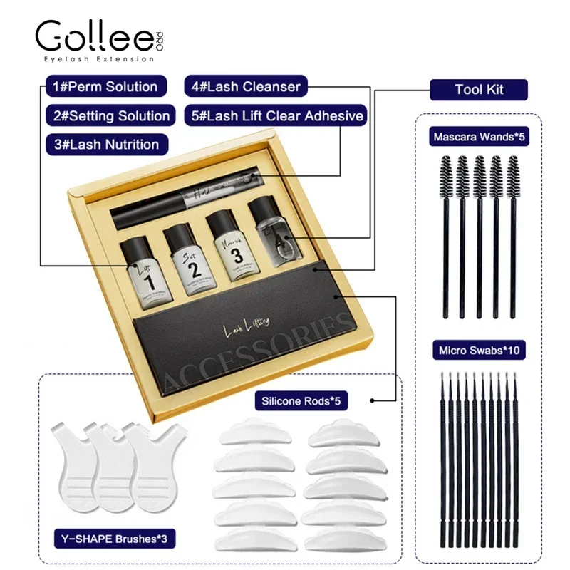 Gollee Black Nature Lash and Eyebrow Tint Kit 6ml Brow Lamination Eyelash Semi-permanent Lash Lift Kit Perming 4-6 Weeks Lasting