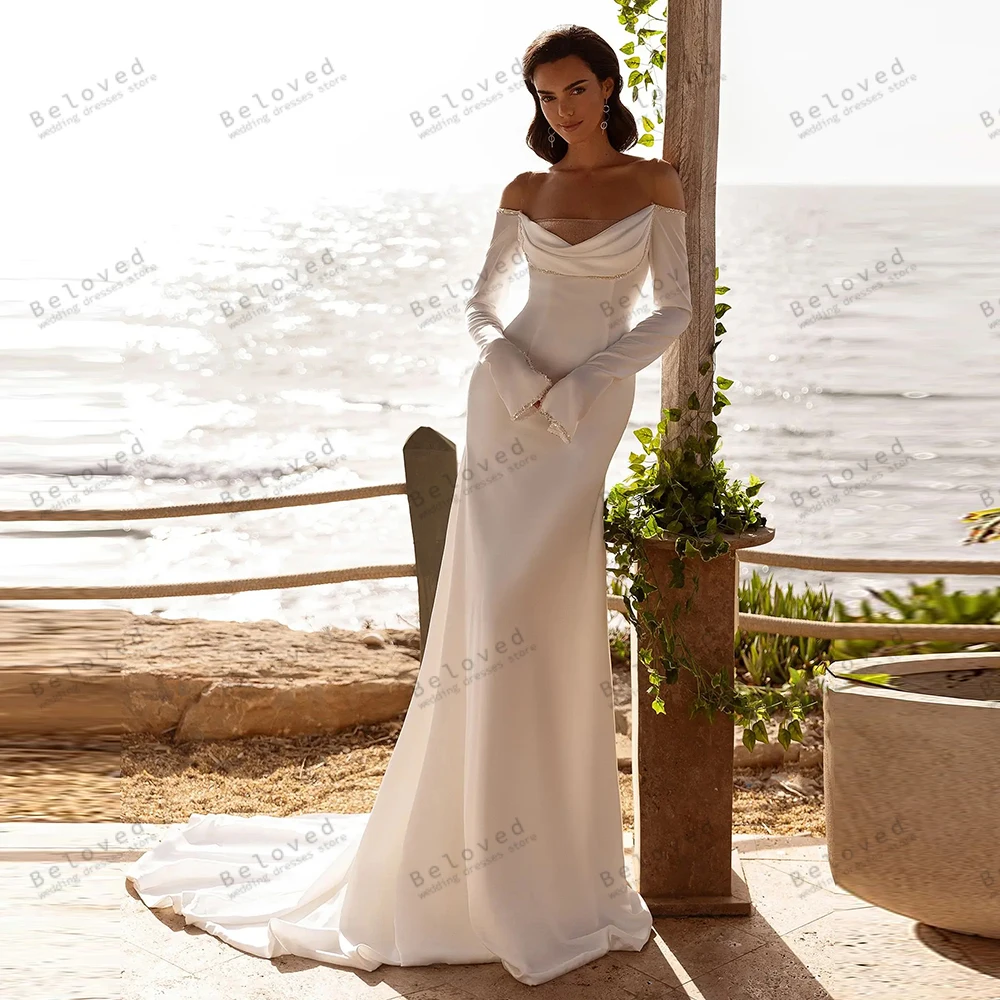 

Satin Charming Wedding Dresses Graceful Bridal Gowns Off The Shoulder Robes Floor Length Elegant Vestidos De Novia Customized