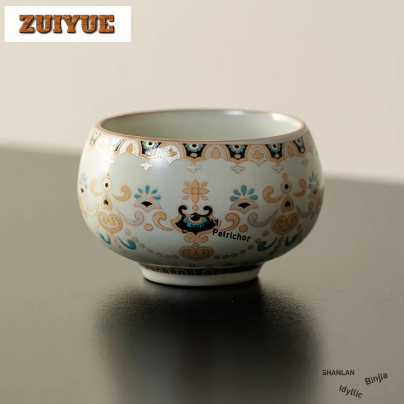 

2 шт./лот, бежевая чашка Ru Kiln Gracked Glaze, чайная чашка Dunhuang, креативная чаша для чая, кружка для дегустации чая, ароматическая чашка Chazhan Master Cups Cha 70 мл