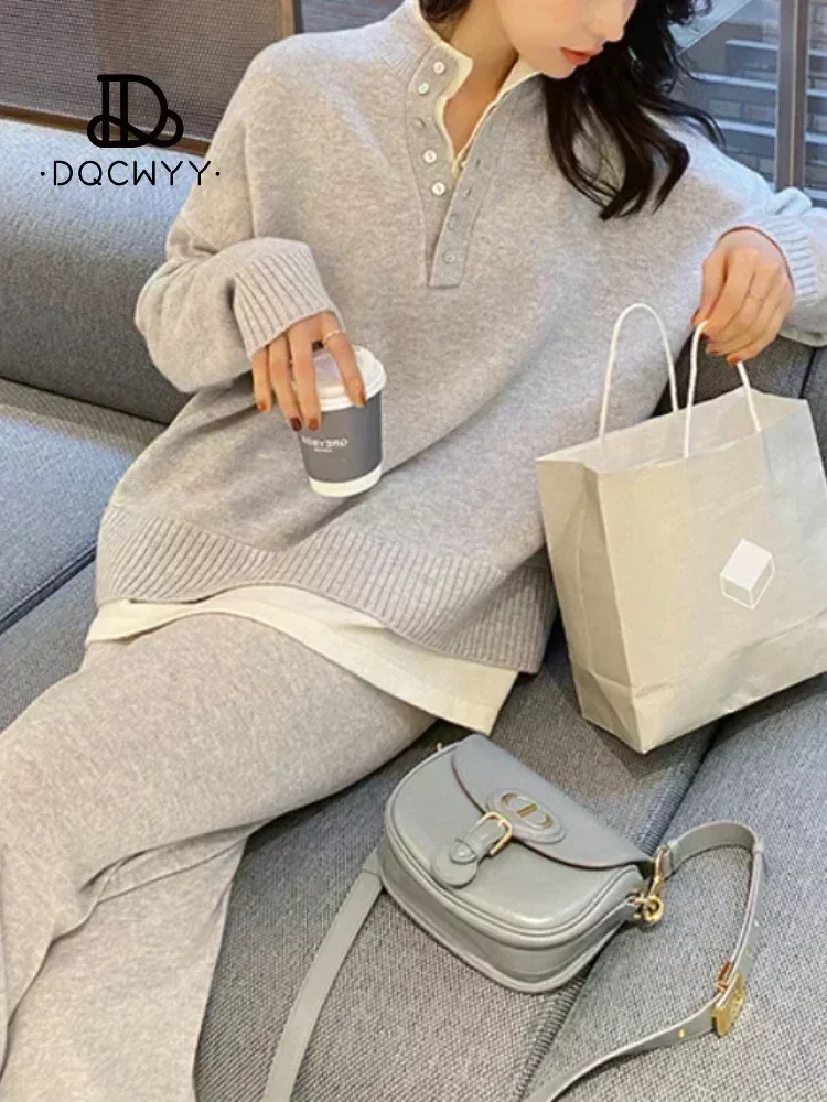 Pant Sets Women\'s Sweater Long Sleeve Top Pullovers Knitwears Wide Leg Pants Two Piece Set for Women Korean Fashion Casual Suit