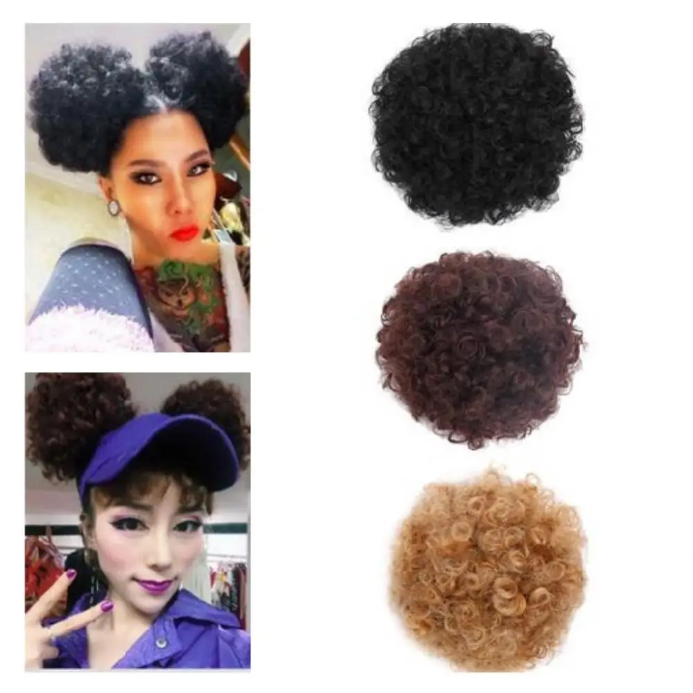 Women Short Curly Synthetic Afro Ponytail Big Hair Extension Full Wig Hairpiece Puff Chignon Ponytail Small To Big Kinky Curly