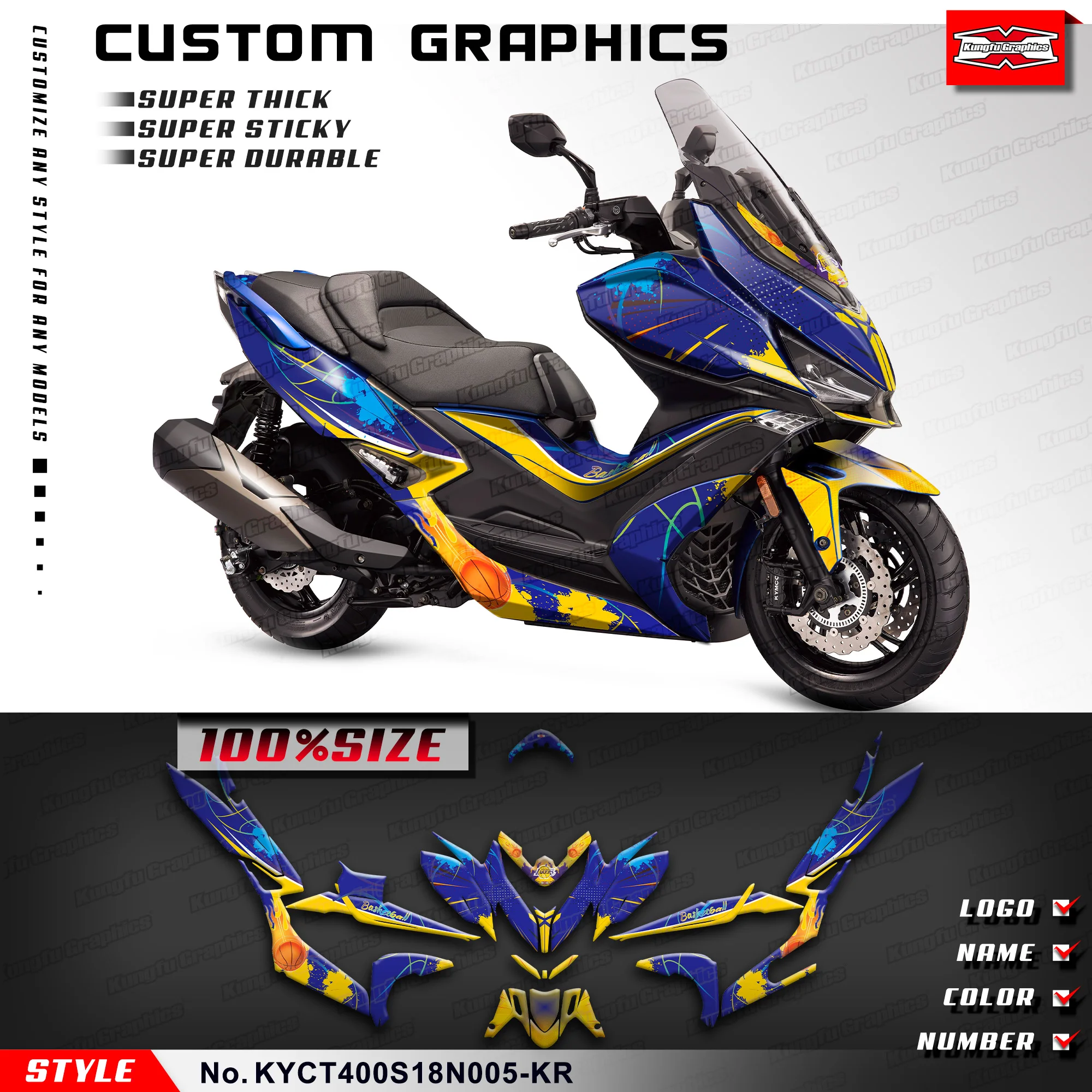 KUNGFU GRAPHICS Motorcycle Graphics Racing Sticker Kit for KYMCO XCITING S 400 2018 2019 2020, KYCT400S18N005-KR