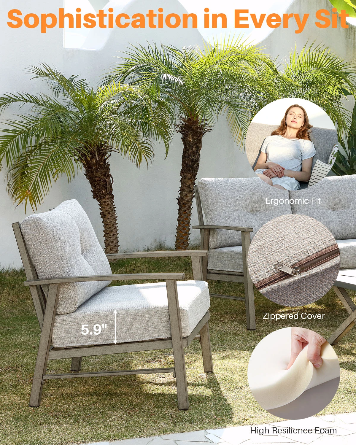 مجموعة CozyNest Duo مكونة من 2 أرائك ثابتة باللون الرمادي وطاولة جانبية على شكل حرف X مناسبة لجميع الأحوال الجوية في الأماكن المغلقة/الخارجية لتواريخ الشرفة ودردشة الحديقة للفنادق