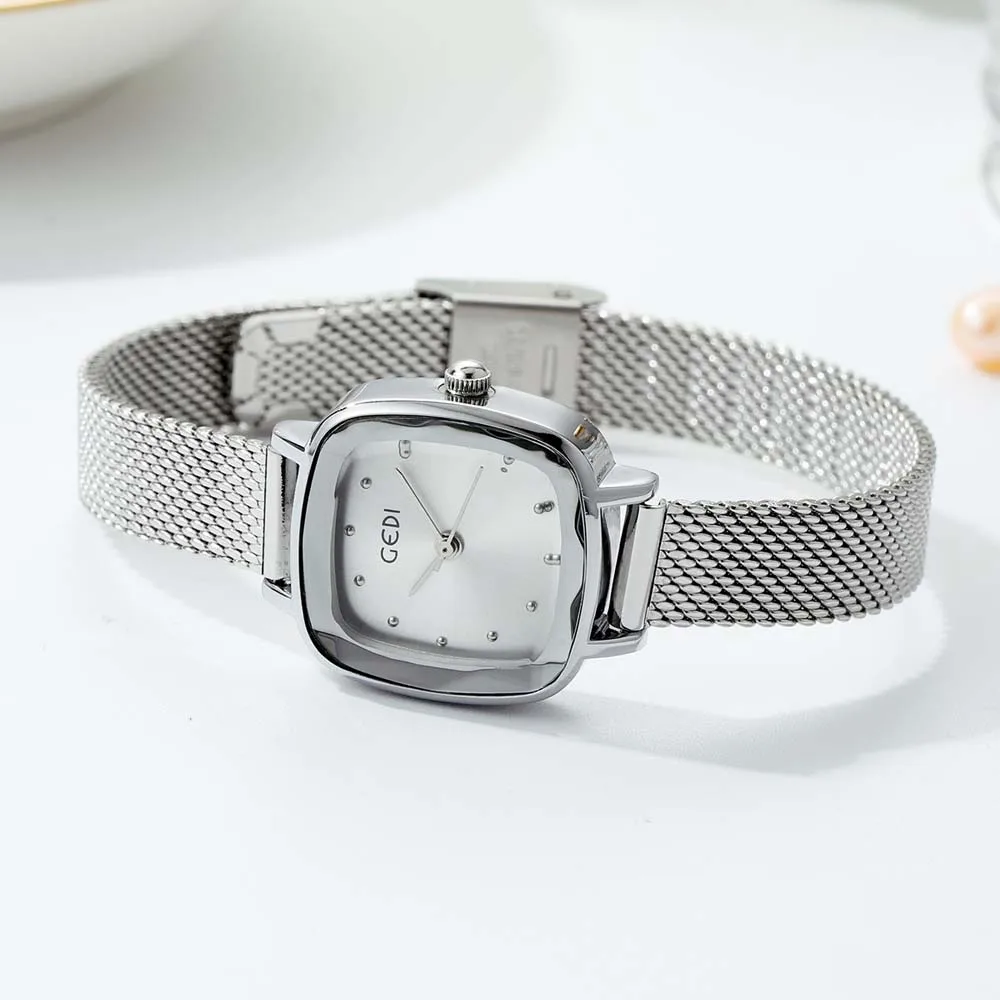 GEDI New Hot-Selling Stylish Mesh Band Square Women's Watch - Simple & Fashionable Quartz Watch Waterproof reloj mujer