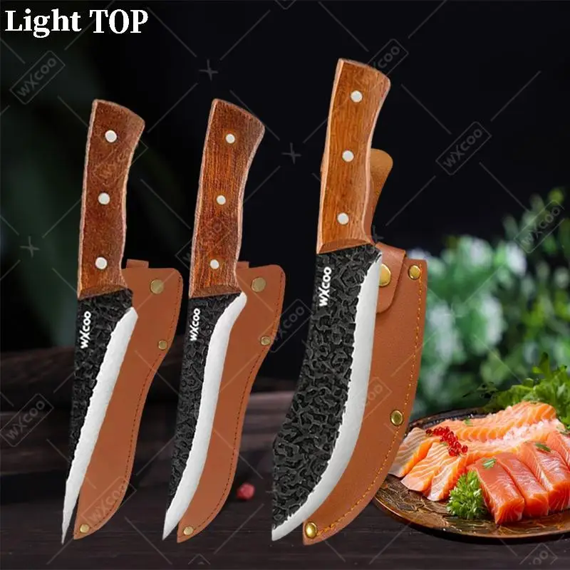 

WXCOO Кухонный нож из нержавеющей стали, нож мясника Full Tang с ножнами, нож для мяса, ручка из палисандра, ручной кованый нож для обвалки