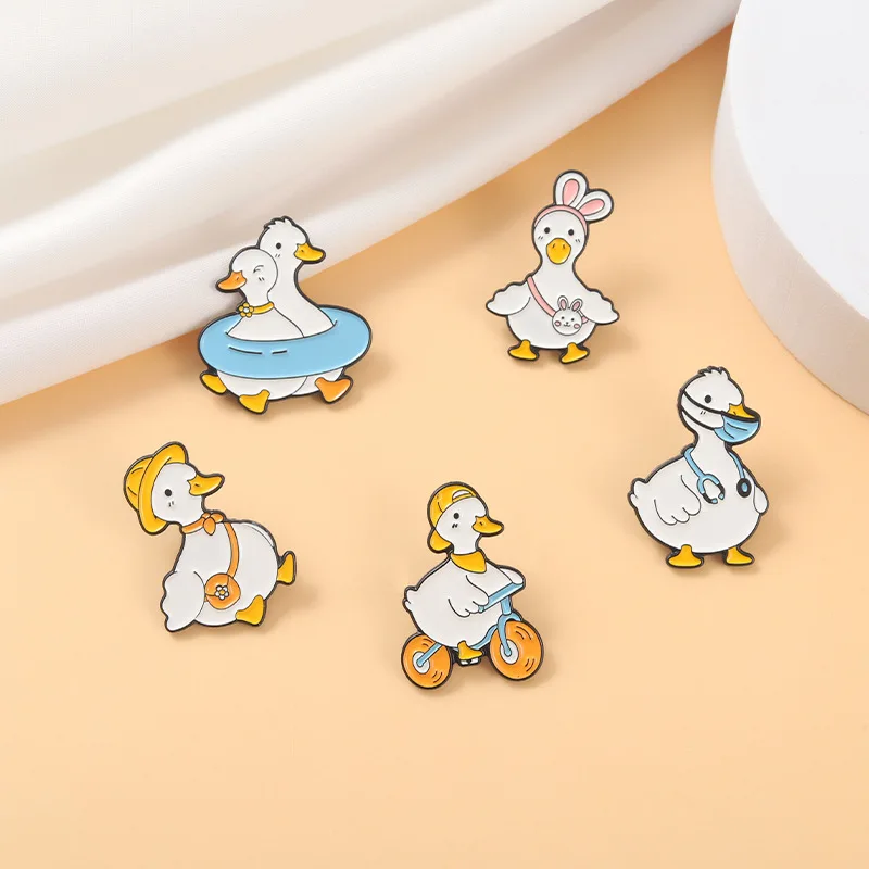 Fun animal characters ducklings Enamel Pins Cute cartoon sports shopping working ducklings Brooches Badge Funny Jewelry Gifts