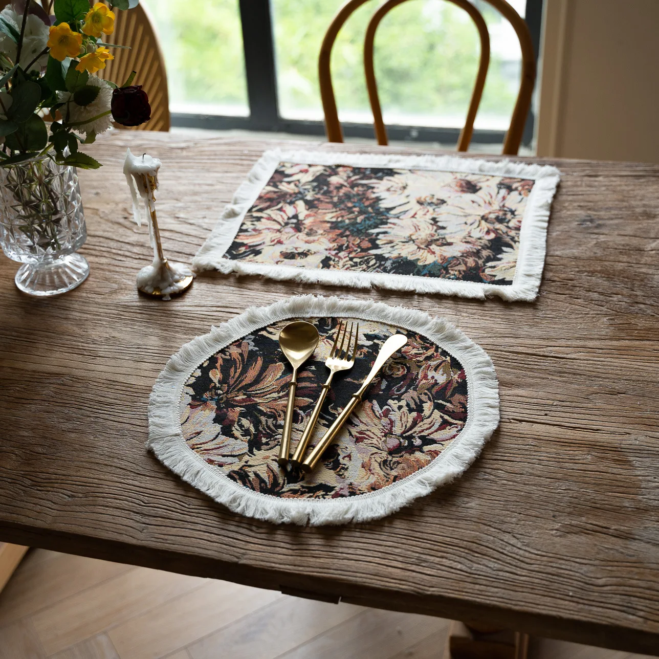 European and American pastoral plant flower placemat doilies Evening napkin lace tabletop placemat yarn-dyed table cloth