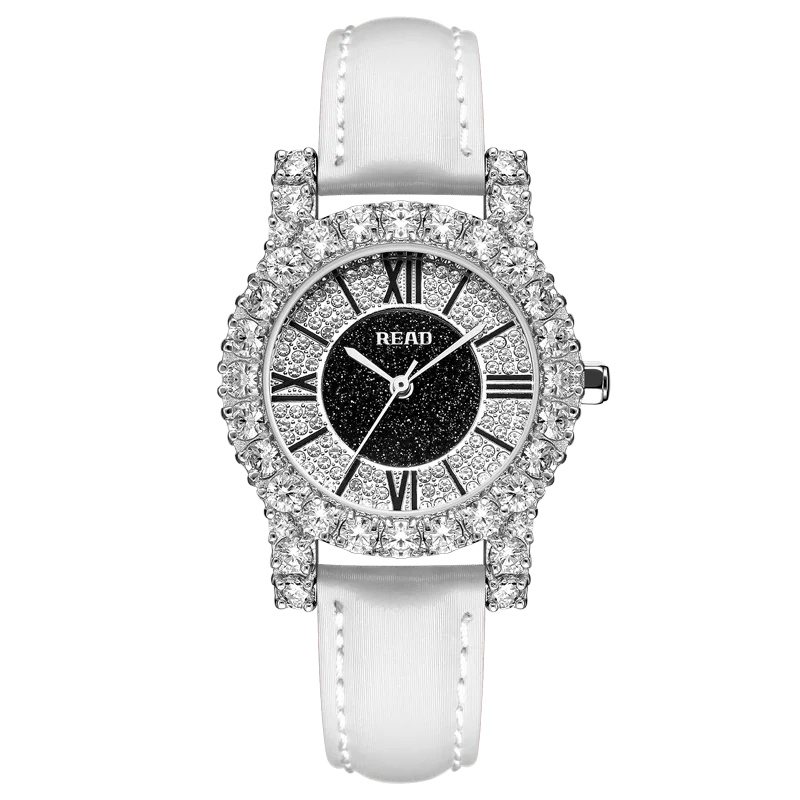 READ Ladies Quartz Watch | White PU Band | Star‑Spark Dial | Roman Numerals | Decor Bezel | 30M Daily Water Resistant