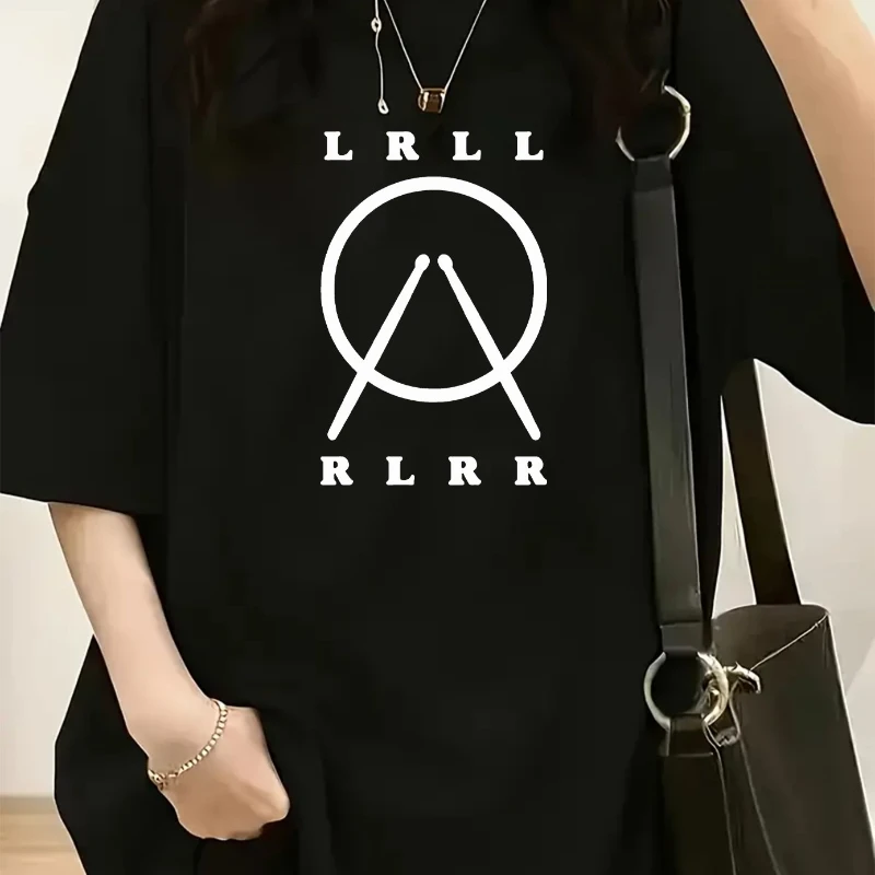 T-shirt with a fun design featuring a drum kit and basic Paradiddle rhythm.  Summer pure cotton men's and women's T-shirt