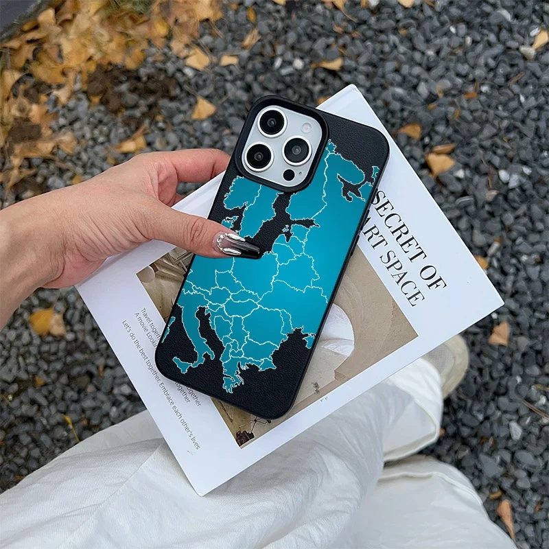 Coque Souple Mate de Voyage Continentale avec Carte Géographique d'Europe pour iPhone 17 16 15 14 13 12 11 Pro Max