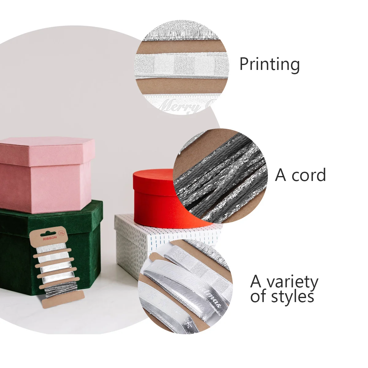 

Fabric Christmas Ribbon Set 5 Patterns 1m Each for DIY Crafts Gift Decoration Printed Ribbon Christmas Decoration