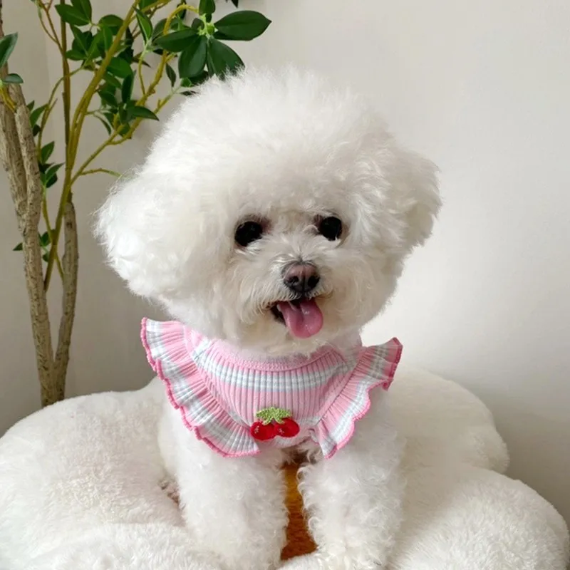 Striped Cherry Dog Shirt Puppy Spring Clothes Fly Sleeve Small Dog Clothing Summer Vest for Dogs Chihuahua Bichon Pet Outfits