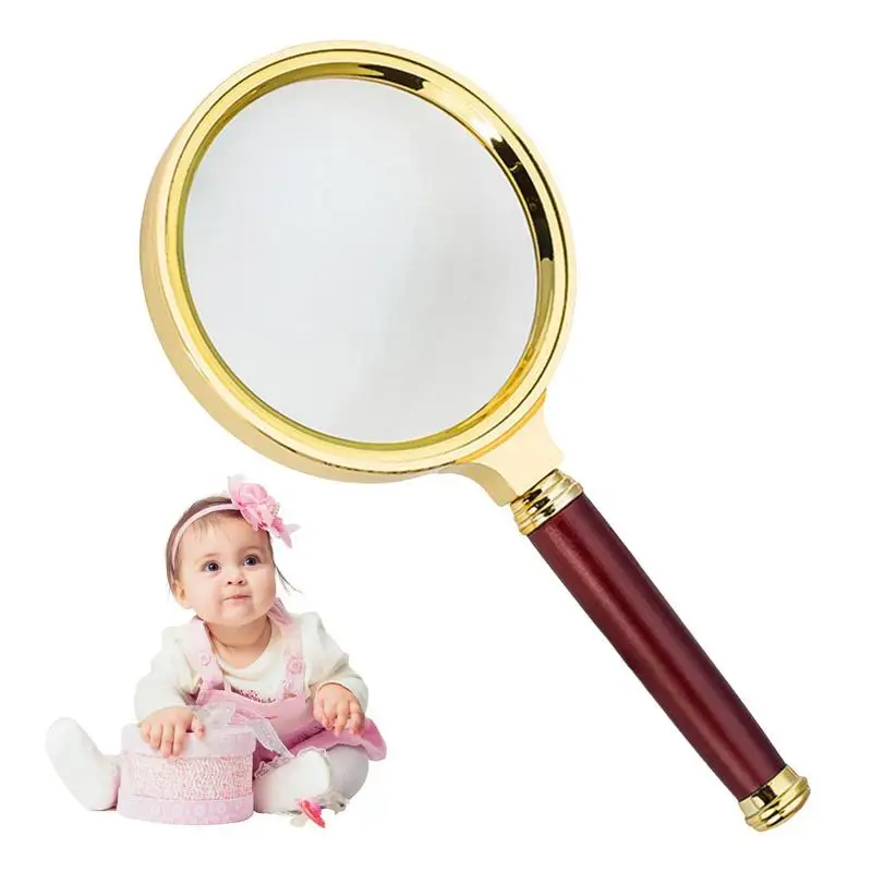 10X Handheld Magnifying Glass Antique Mahogany Handle Magnifier 60mm Lens For Science Seniors Reading Inspection