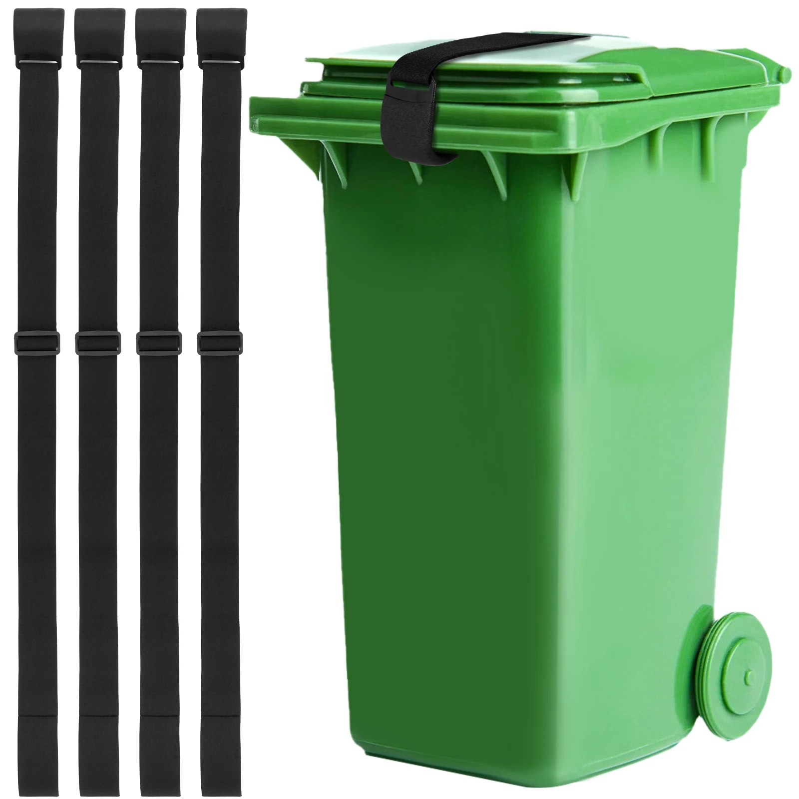 4PCS Trash Can Lock Universal Garbage Can Lock for Animal with Metal Claw Adjustable Trash Can Lid Strap for Outside 76-130cm