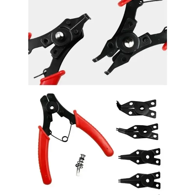 4-in-1 für vier Ringe, Zangenkopf, Klemme, Federwelle, Demontagewerkzeug, multifunktionale Sicherungsringzange, Kombinationsfeder