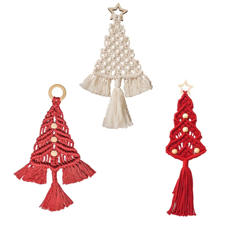 3PCS/Set DIY Macrame Woven Christmas Tree Kit Christmas Craft Gift Kit Very Suitable For Family Friends Perfect Holiday Gifts