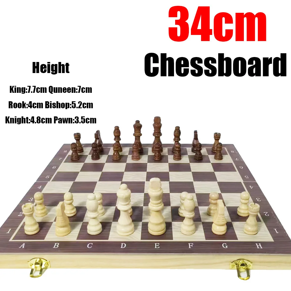 Magnetic Wooden Folding Large Board, Chess Set Pieces, Interior Travel Board Family Party Game, Table Storage, Portable Set,34cm