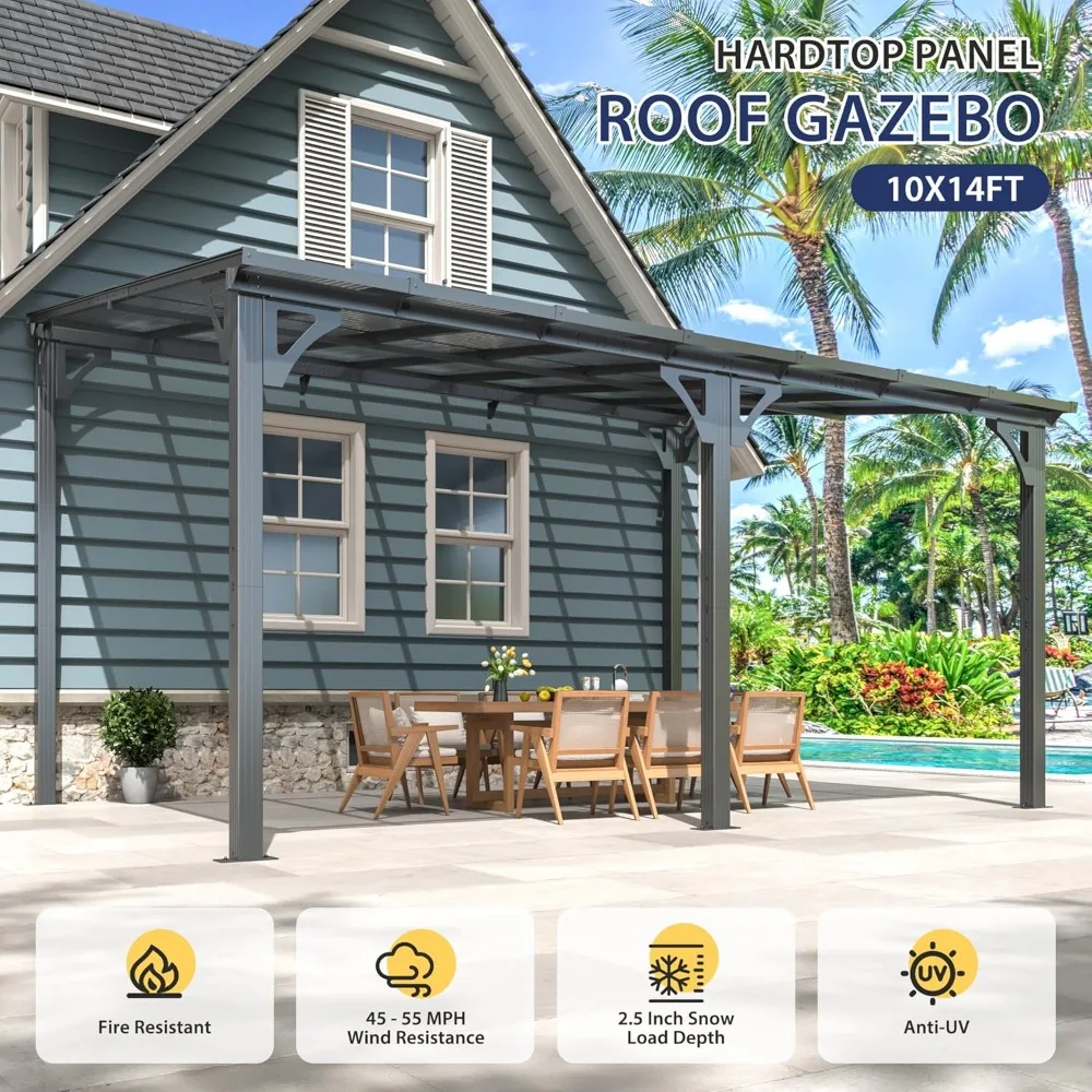 

10x14 FT Lean to Gazebo, Pergolas and Gazebos Clearance, Awnings for Patio Covers for Shade and Rain Outdoor Gazebo for Patios