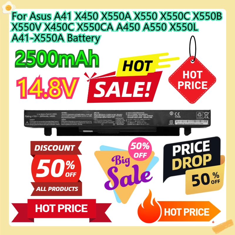 

For Asus A41 X450 X550A X550 X550C X550B X550V X450C X550CA A450 A550 X550L A41-X550A Battery 2500mAh