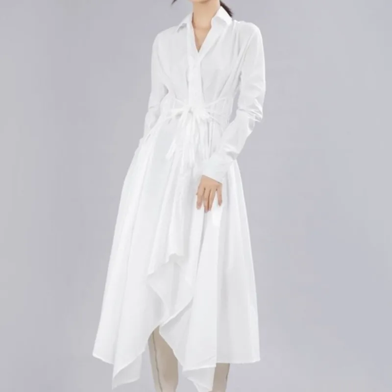 

Spring and Autumn New Mid-Length Shirt Dress Women's French Style Design Special-Interest Artistic Retro Irregular