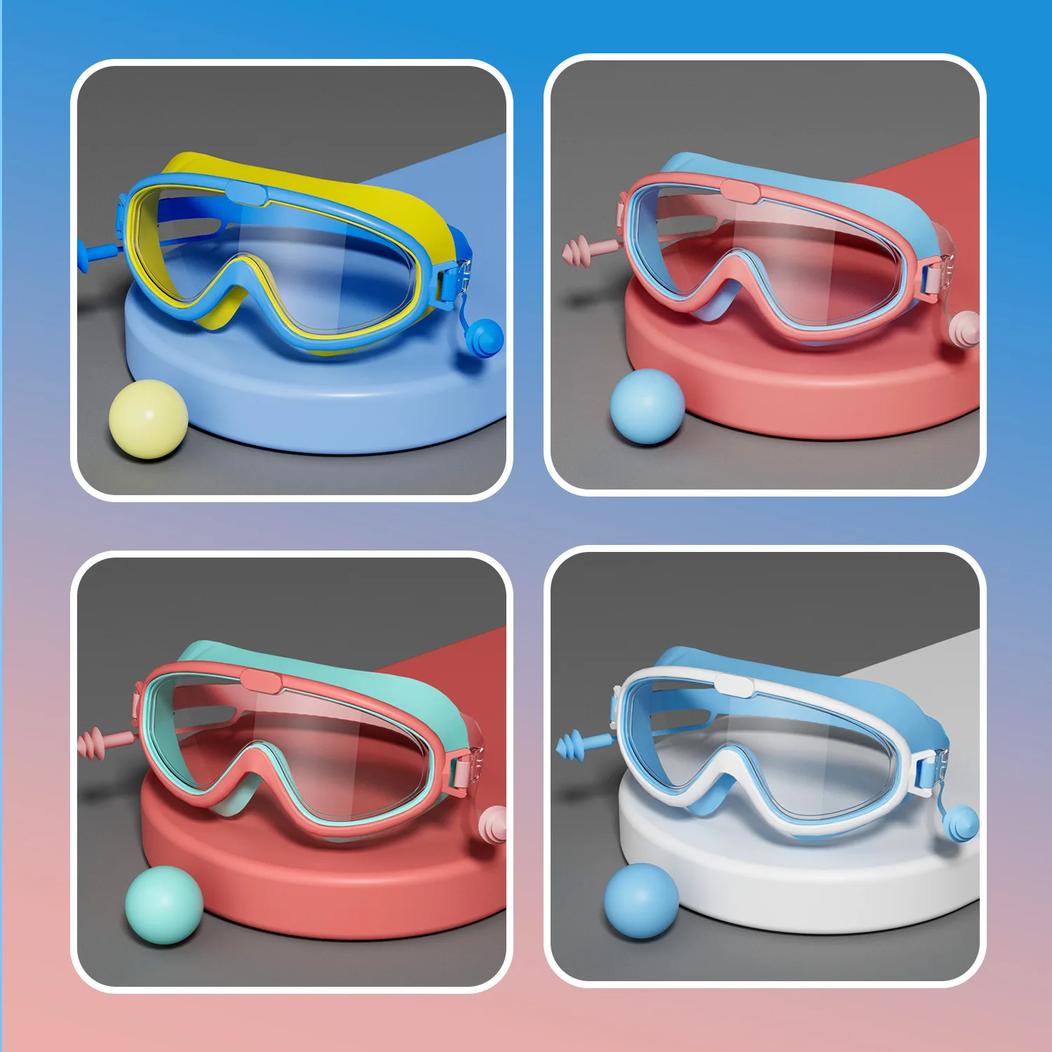 1Pcs Big Frame HD View Anti-fog Waterproof Children's Swim Goggles Boys And Girls Multi-color Kids Swimming Goggles With Earplu