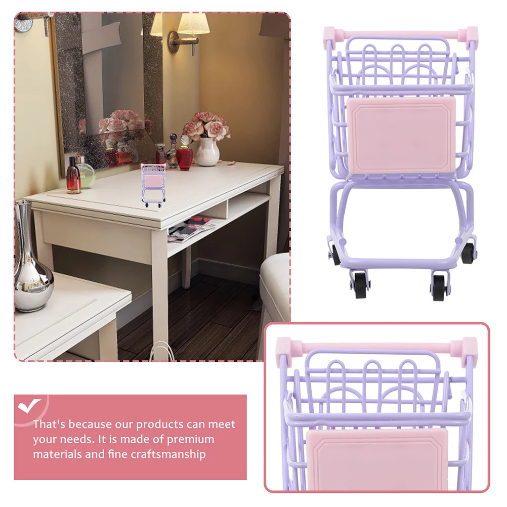 Shopping Cart Grocery Model Supermarket Storage Toy Small Miniature Trolley Iron Desk