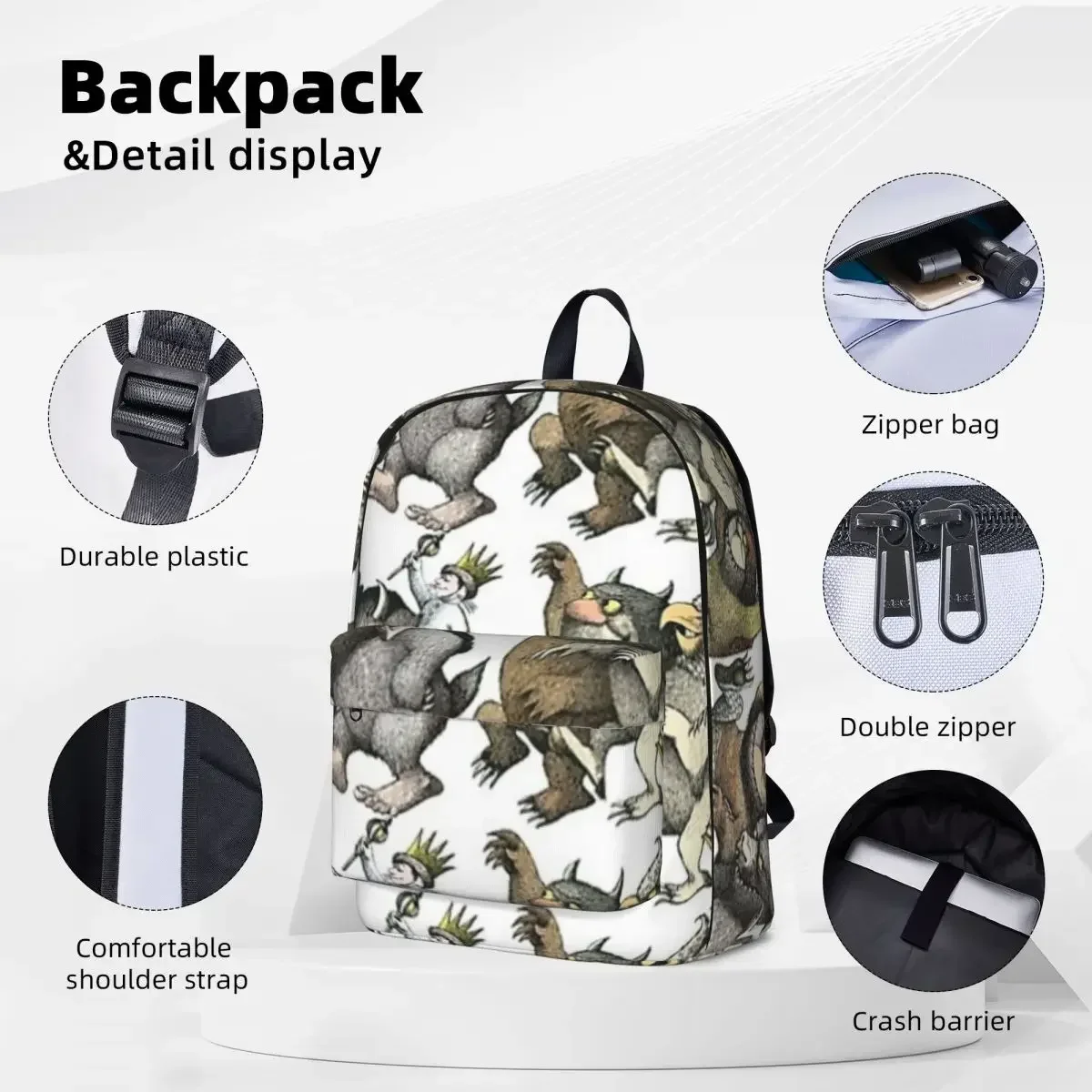 Wild Things Romp Graphic Woman Backpacks Boys Bookbag Waterproof Children School Bags Portability Laptop Rucksack Shoulder Bag