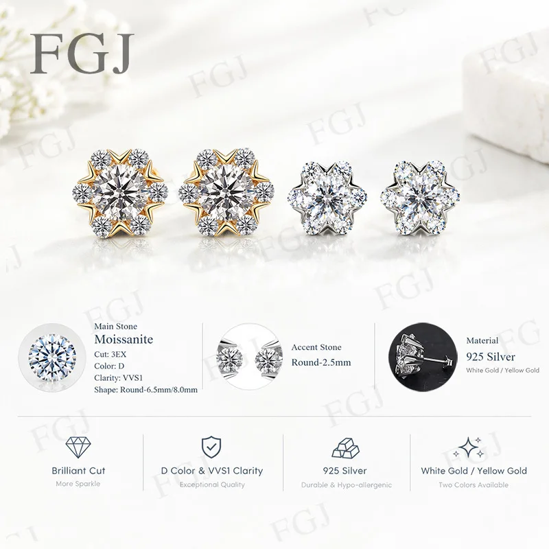 S925 Silber Rhodium-Plattierte Schneeflocken-Moissanit-Ohrringe 2CT D-Farbe Eleganter Feiner Schmuck Valentinstagsgeschenk für Frauen – Detail 10