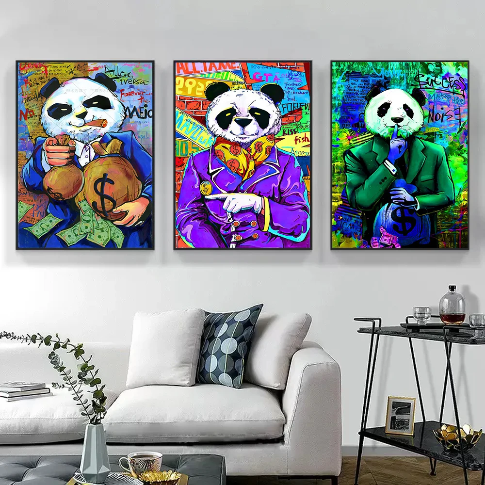 

Graffiti Fashion Panda Smoking Money Wall Art Poster Modern Trendy Animal Home Living Room Decor Canvas Painting Prints Pictures