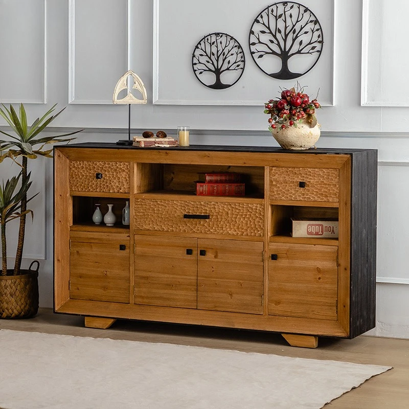Entry entrance cabinet, solid wood bucket cabinet against the wall, American living room decorative cabinet display rack