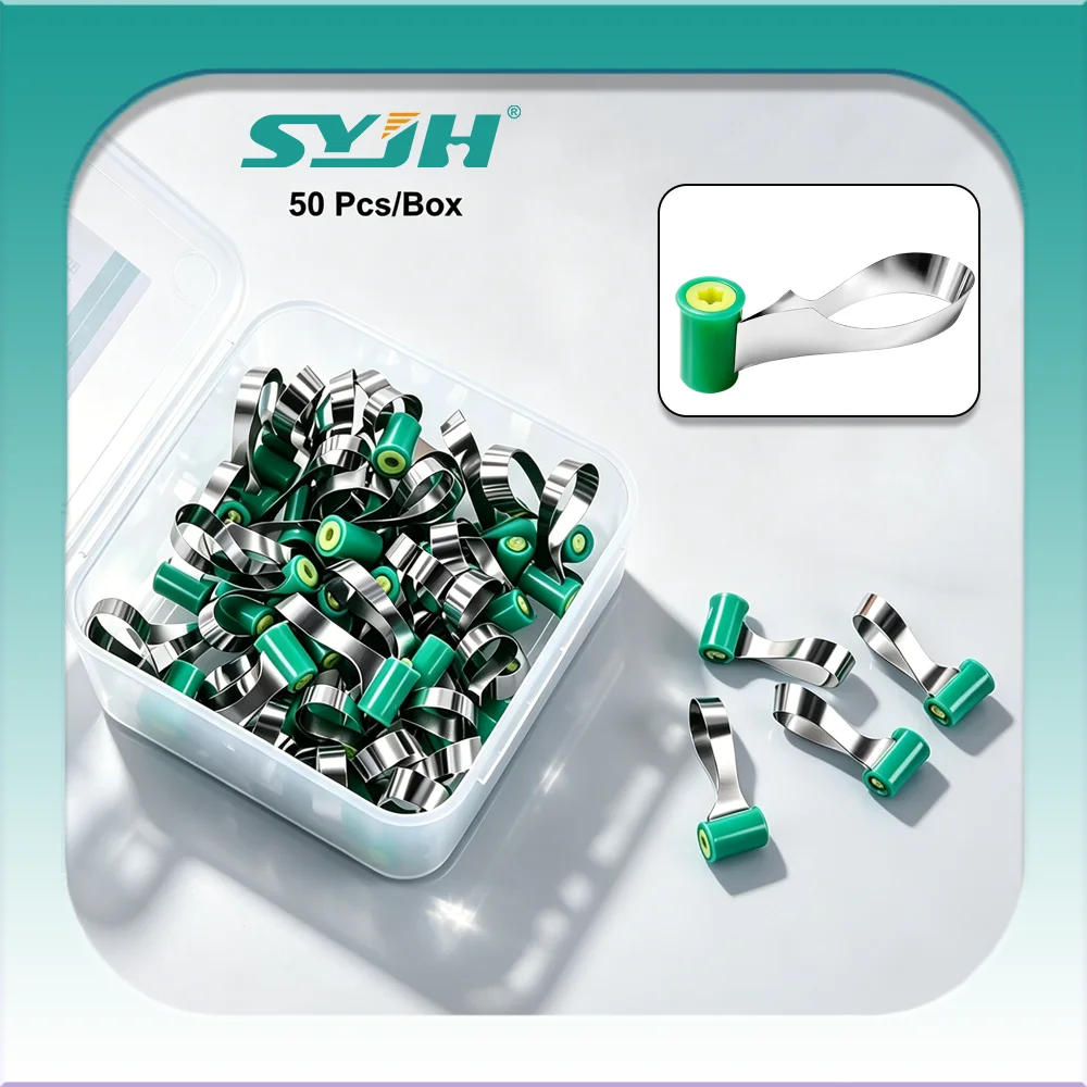 

SYJH 50Pcs Dental ReelMatrix 6.3mm Dead Soft Steel Matrix Bands Double-Side Contoured Fits Garriison Kerr Empty Reel