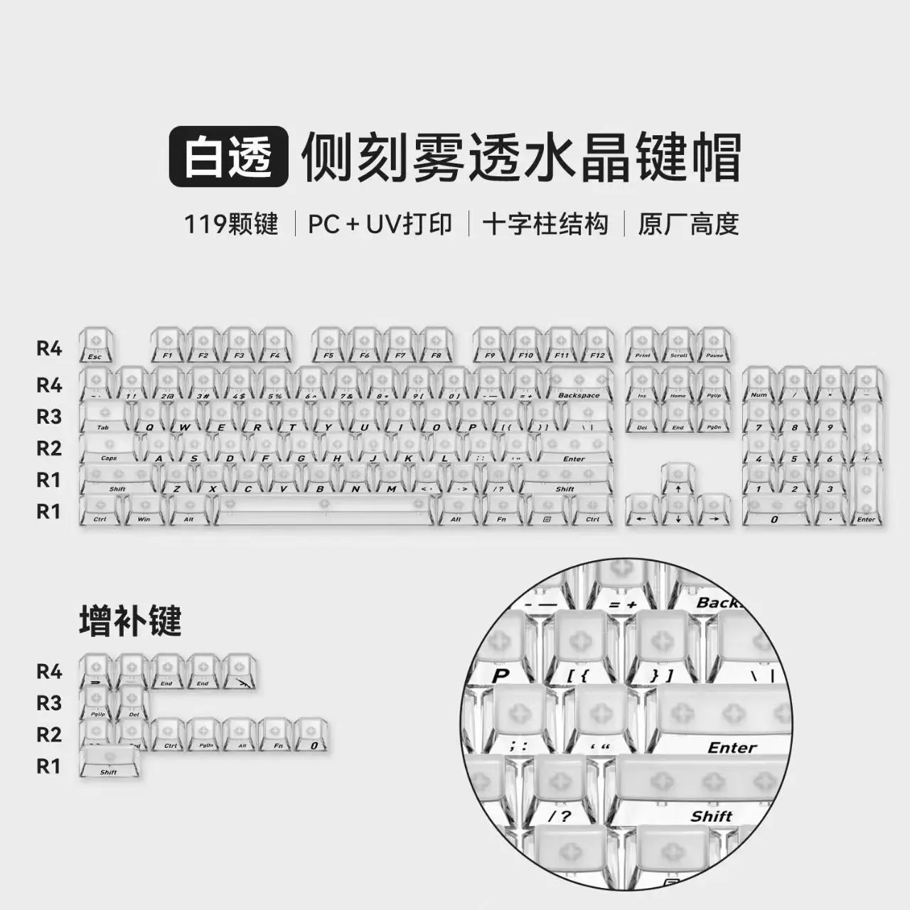 

Mechanical keyboard keycaps Original high fog penetration Small full set Boxed positive engraving Side engraving PC transparent