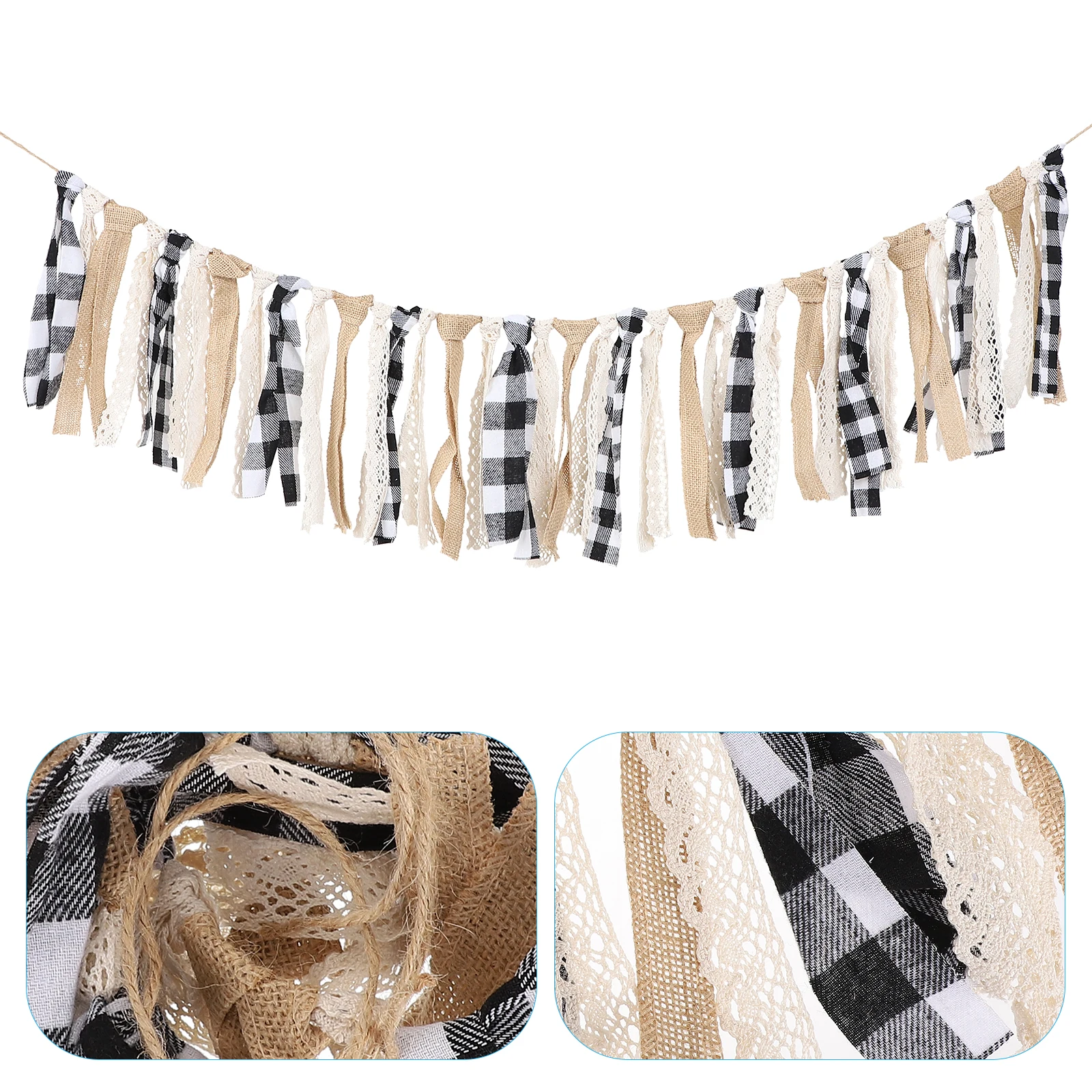 

1Pcs Buffalo Plaid Fabric Garland Linen Lace Trim Burlap Banner Wall Decoration for Home Party Rustic Event Backdrop Hanging