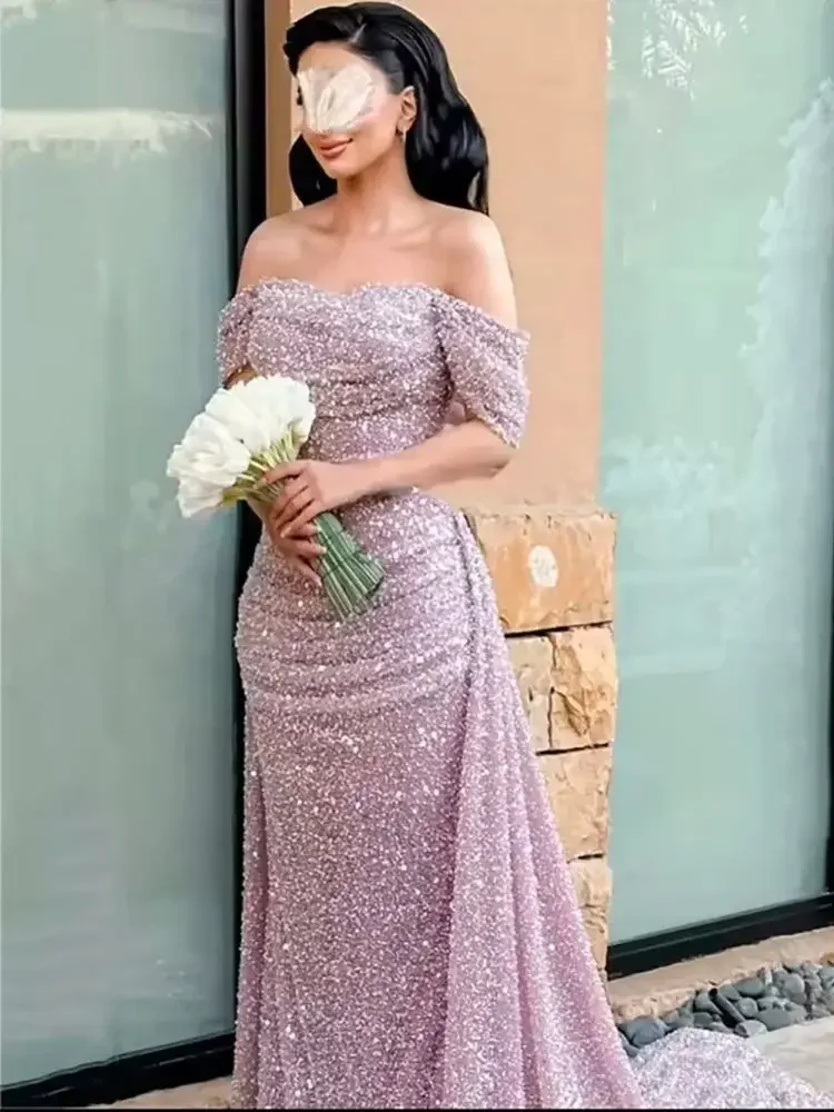 Serene Hill Customize 2025 Pink Elegant Saudi Mermaid Beaded Arabic Evening Dresses Gown For Formal Occasion DLA72204A