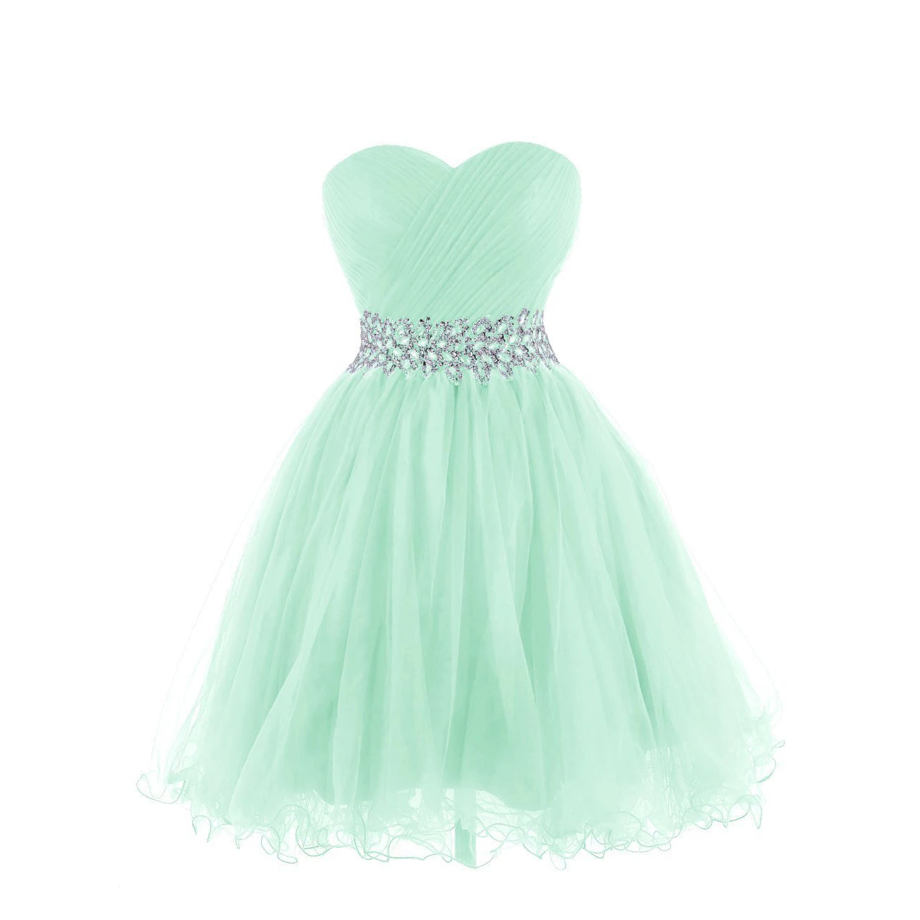 Ice Blue Sweetheart gaun Tulle Homecoming pendek junior lipit kristal berpayet gaun malam pesta Prom Vestidos de fiesta