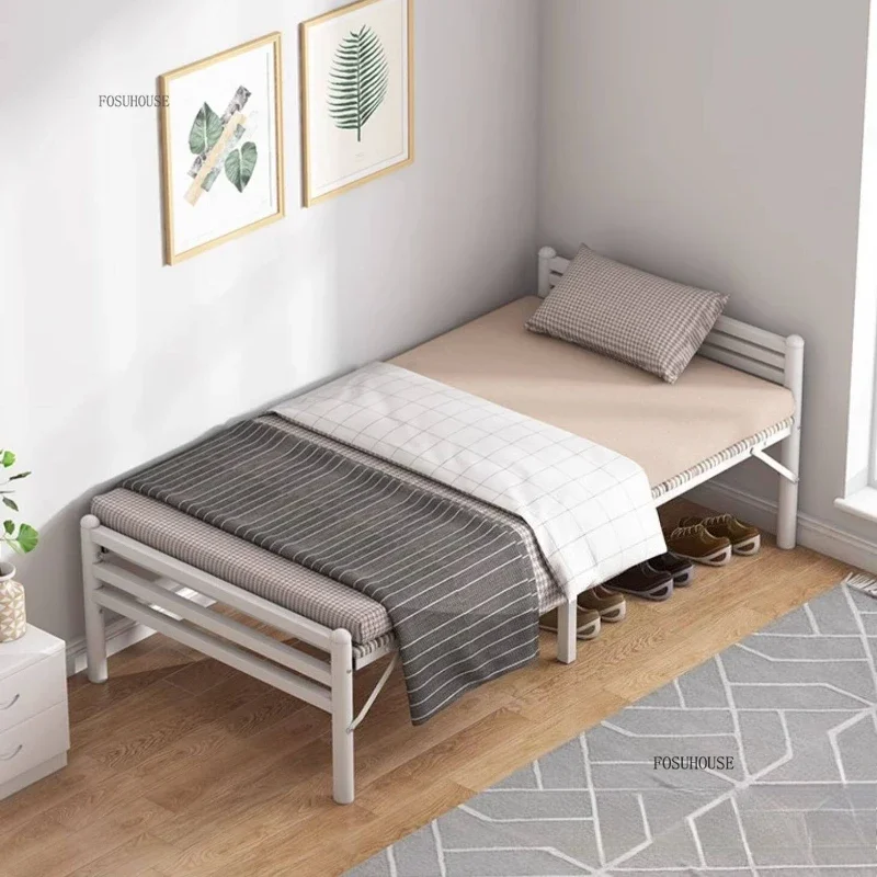 Camas Plegables Individuales para el Hogar, Cama Portátil de Hierro para Siesta en la Oficina, Cama Doble Reforzada para Hospital, Muebles Modernos y Compactos para Dormitorio