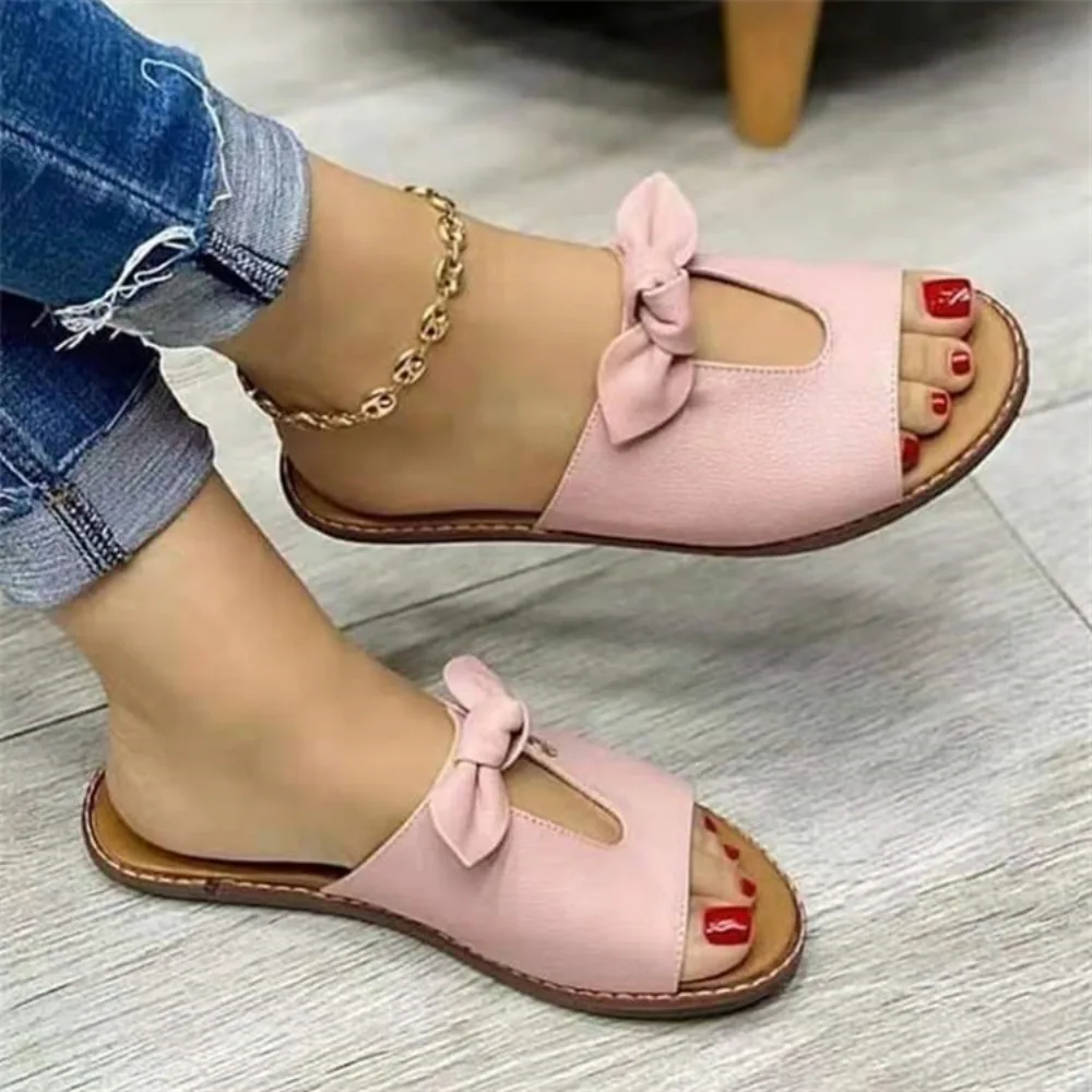 Summer Women Slippers Shoes Cute Butterfly-Knot Flats Casual Sandals Solid Color Beach Sandals Zapatillas Mujer Chaussure Femme