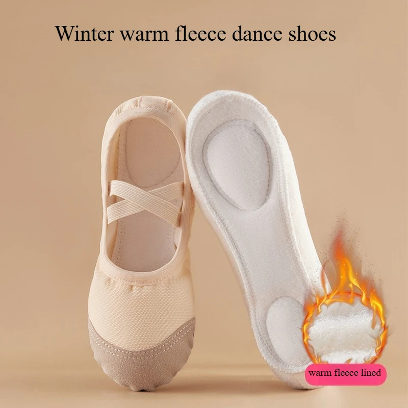 

Winter Warm Fleece Lined Ballet Shoes, Soft Split Sole Non-Slip Ballet Slippers for Dance Training, Rehearsal & Stage Performanc
