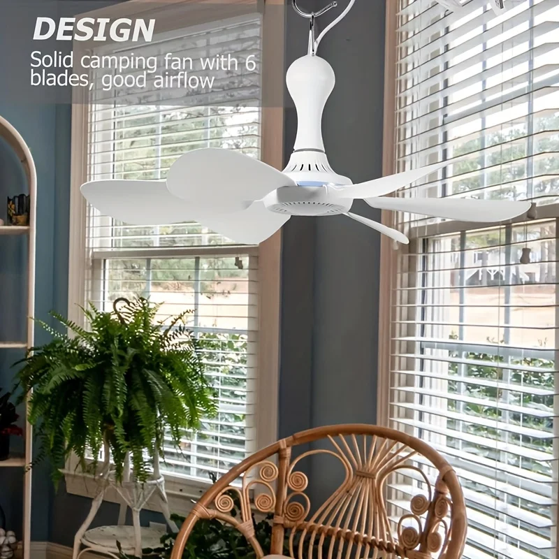 USB Fan Silent 6-blade Ceiling Fan 4-speed Hanging Fan for Camping Bed Camping Outdoor Hanging Camper Tents