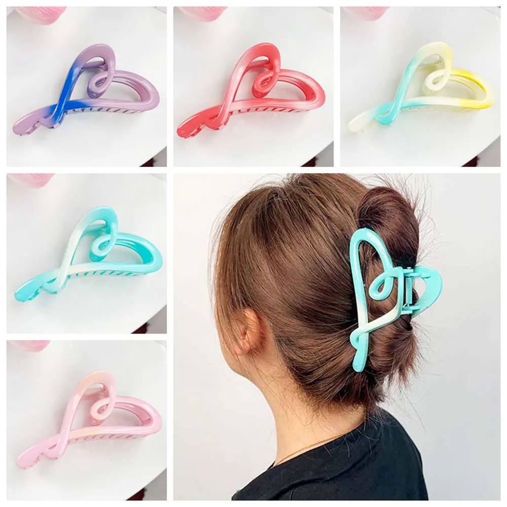 Korean Y2K Style Love Heart Hair Claw Hair Accessories Hollow Love Heart Heart Hair Clips Gradient Color Side Clip