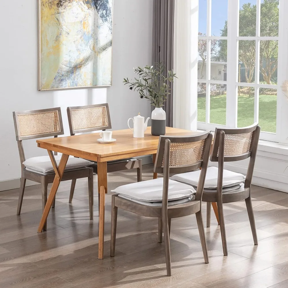 

Farmhouse Dining Chairs Set of 4, French Country Rattan Cane Back Kitchen Chairs Upholstered Comfy Chairs Retro Chairs with Woo