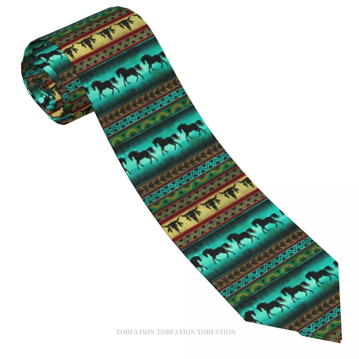 Western Turquoise Bull Skull Horse New 3D Printing Tie 8cm Wide Polyester Necktie Shirt Accessories Party Decoration