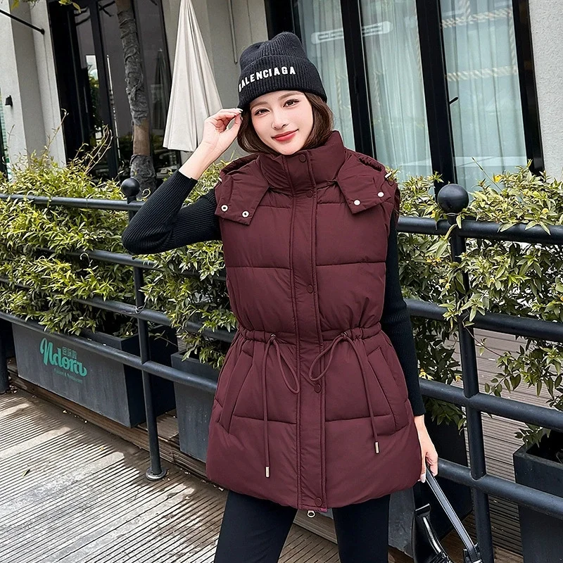 Neue 2025, Herbst Winter Weste frauen Baumwolle gefütterte Mantel Parkas Koreanische Version Mode Schlank Candy Farbe Mit Kapuze Baumwolle weste Clip